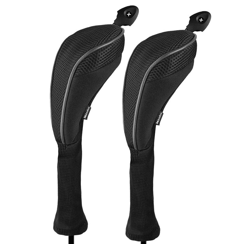 Andux 2 Pack Long Neck Golf Hybrid Club Head Covers Dial No. Tag CTMT-01 Black/Black - Image 1
